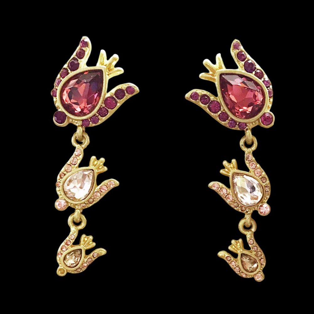 Oscar de la Renta Gold Tone Tulip  Crystal Dangle Earrings